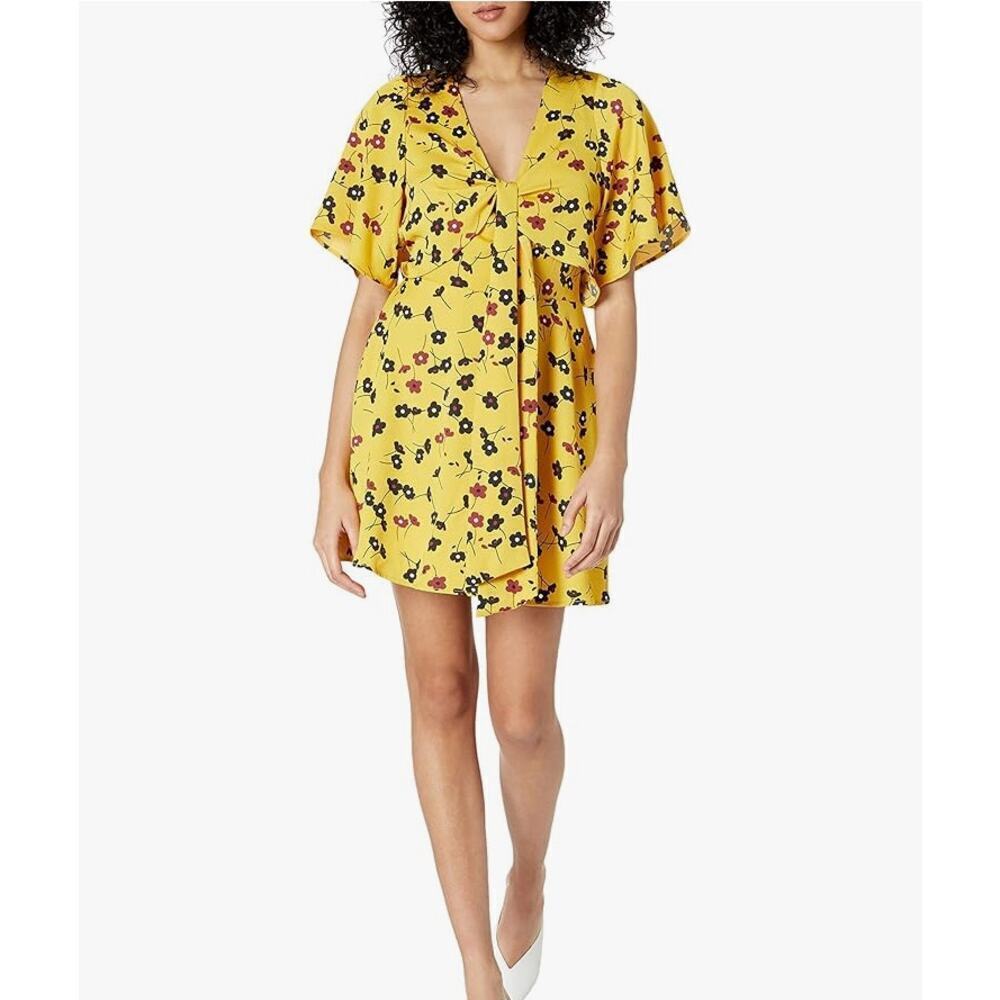 BCBGeneration Floral bow Tie Short Sleeve Dress Yellow Size XXS